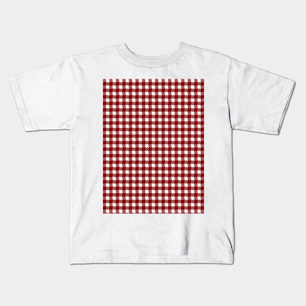 Dark Christmas Candy Apple Red Gingham Plaid Check Kids T-Shirt by podartist